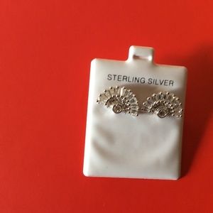 STERLING SILVER & CZ FAN STYLE STUD EARRINGS